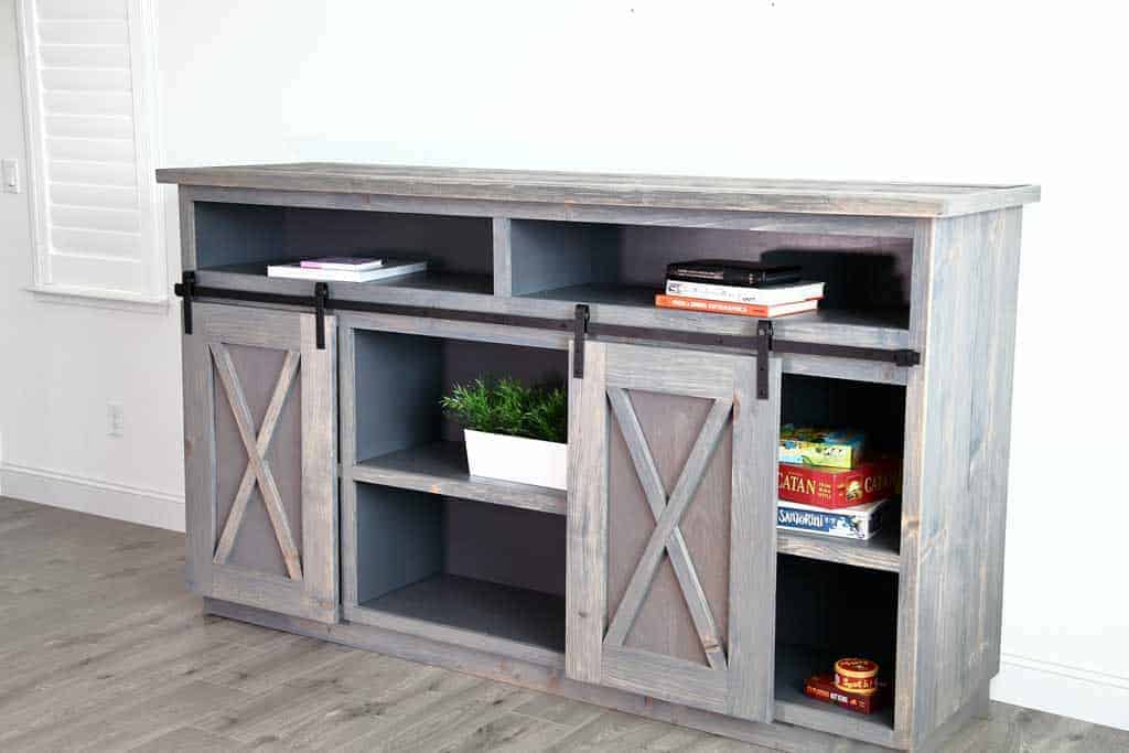 How to Build a DIY Farmhouse Media Console with a TV Lift TheDIYPlan