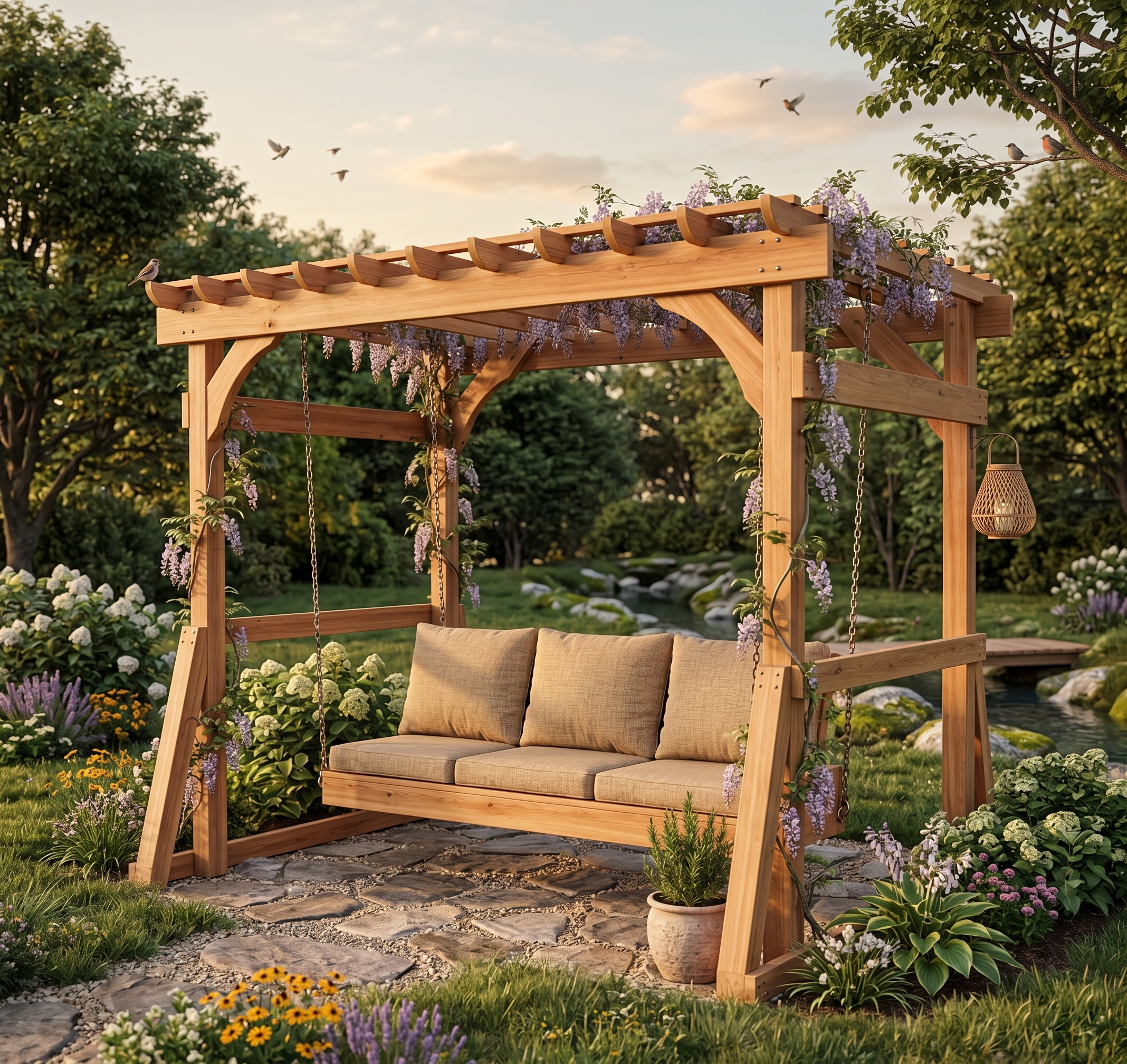 DIY Outdoor Arbor with Swing Bench