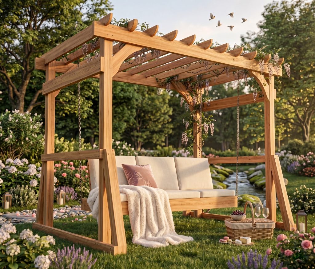 DIY Outdoor Arbor with Swing Bench