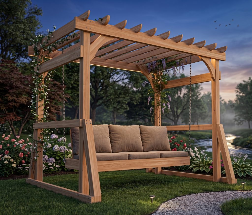 DIY Outdoor Arbor with Swing Bench