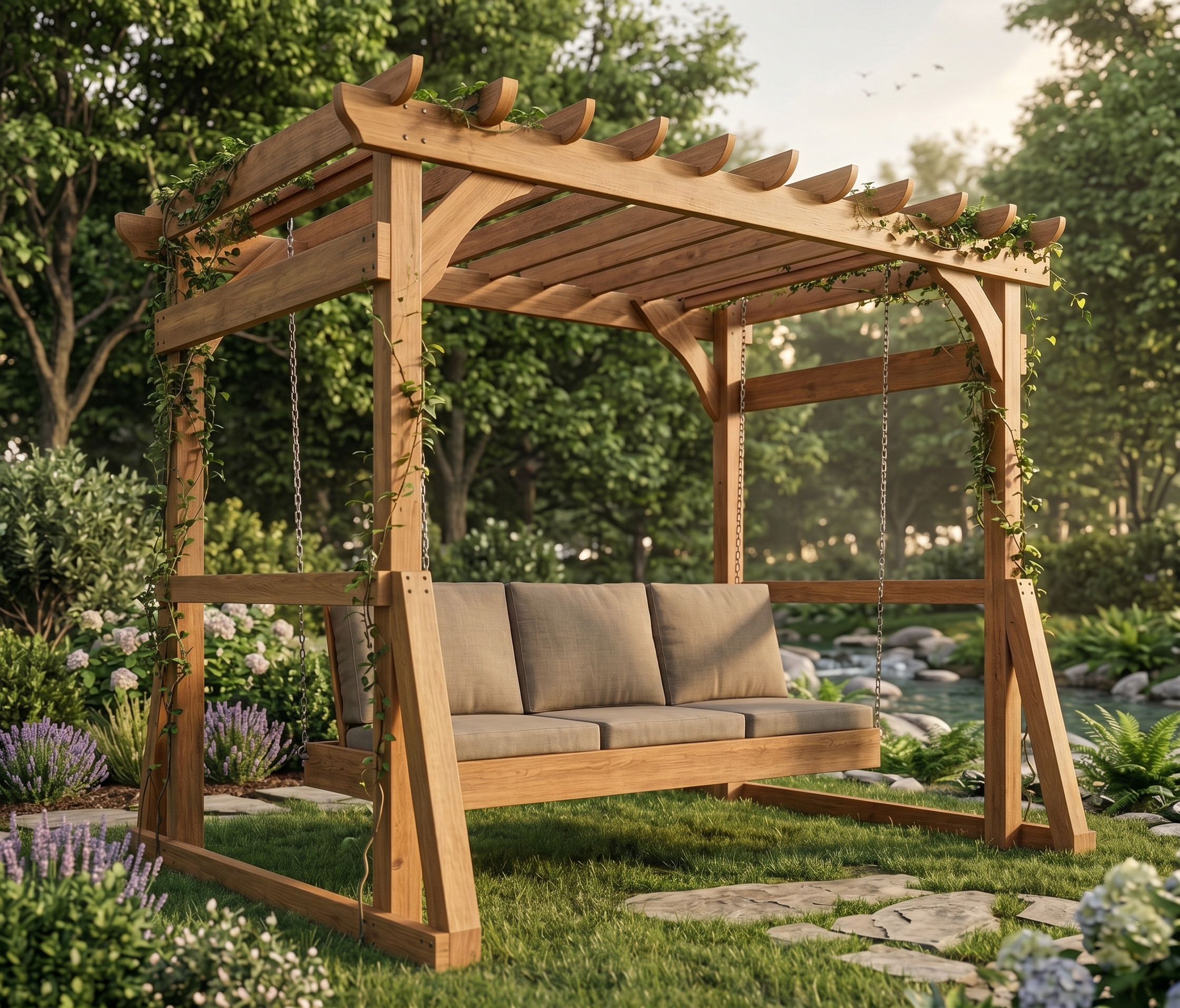 DIY Outdoor Arbor with Swing Bench