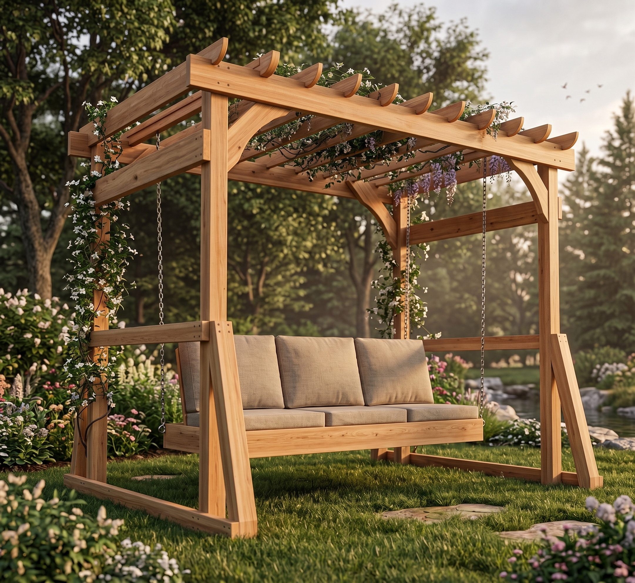 DIY Outdoor Arbor with Swing Bench