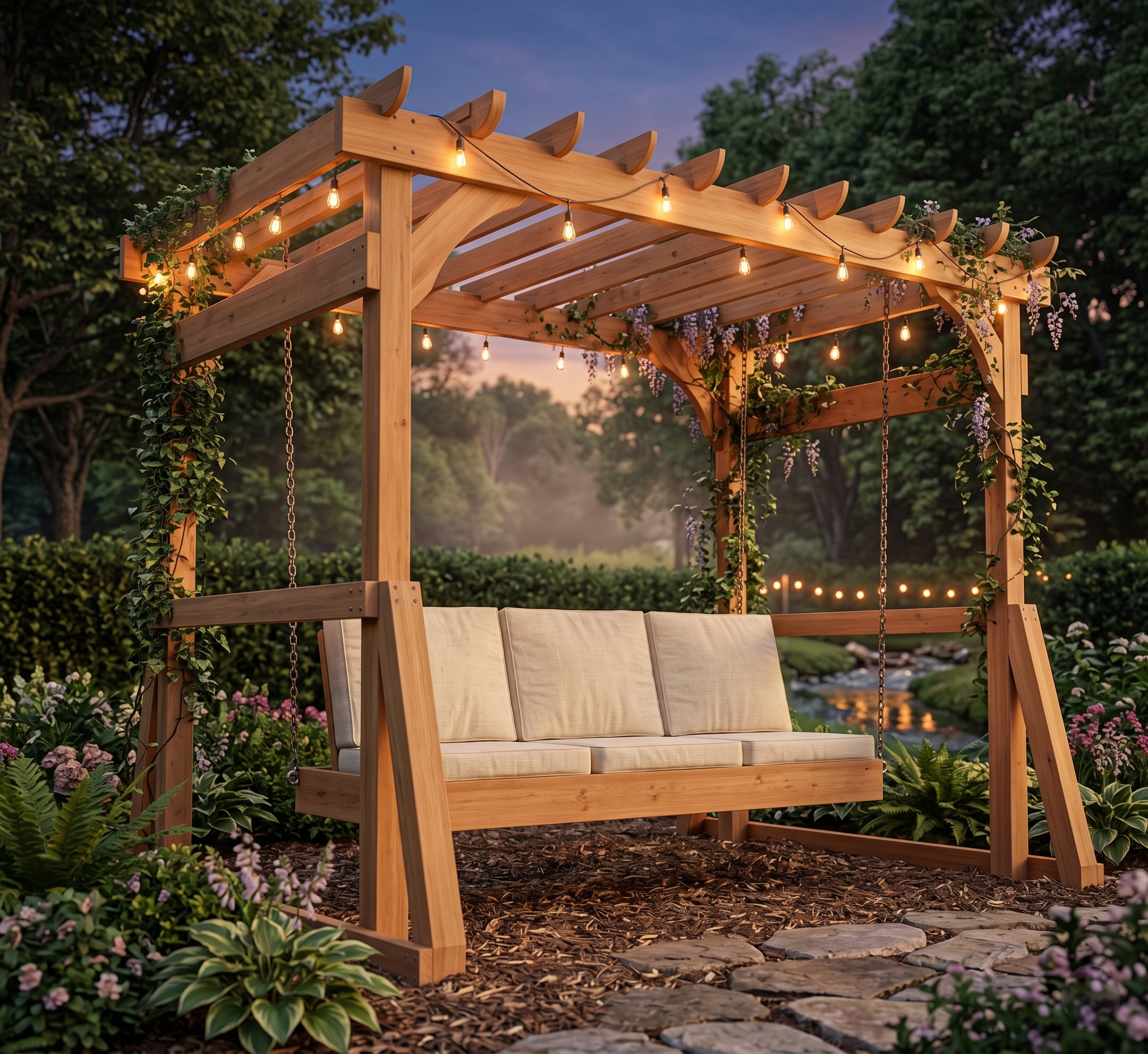 DIY Outdoor Arbor with Swing Bench