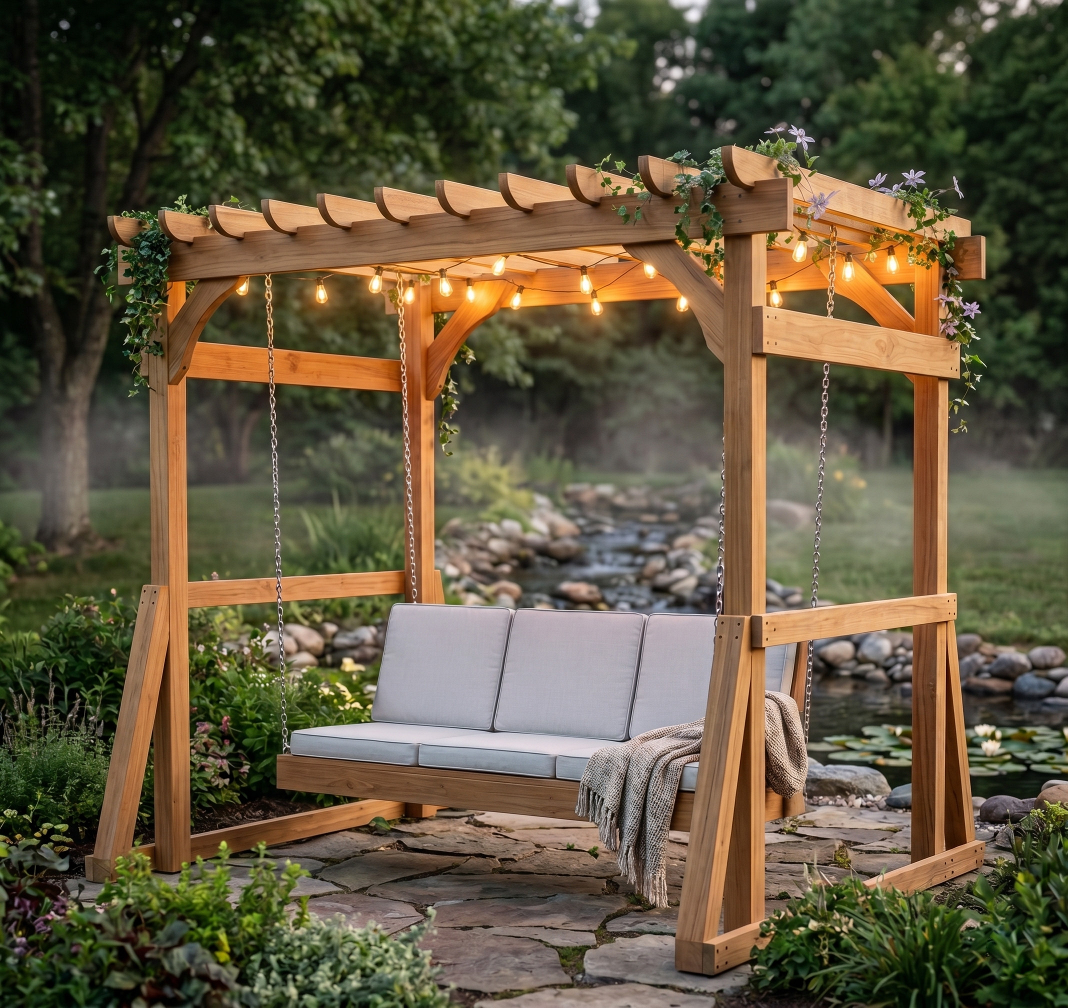 DIY Outdoor Arbor with Swing Bench