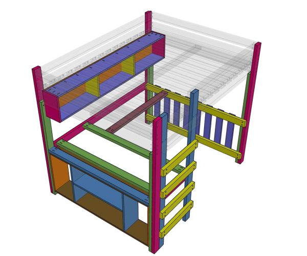 How to build a DIY Queen Size Loft Bed with a Desk - TheDIYPlan