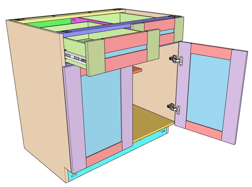 DIY frameless base cabinet double door and drawers tutorial