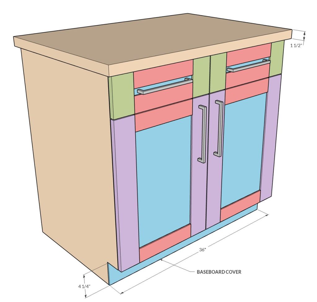 DIY frameless base cabinet double door and drawers tutorial