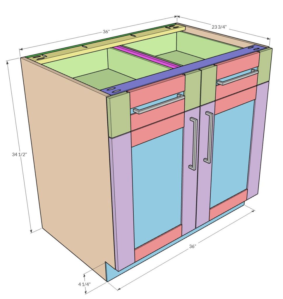 DIY frameless base cabinet double door and drawers tutorial