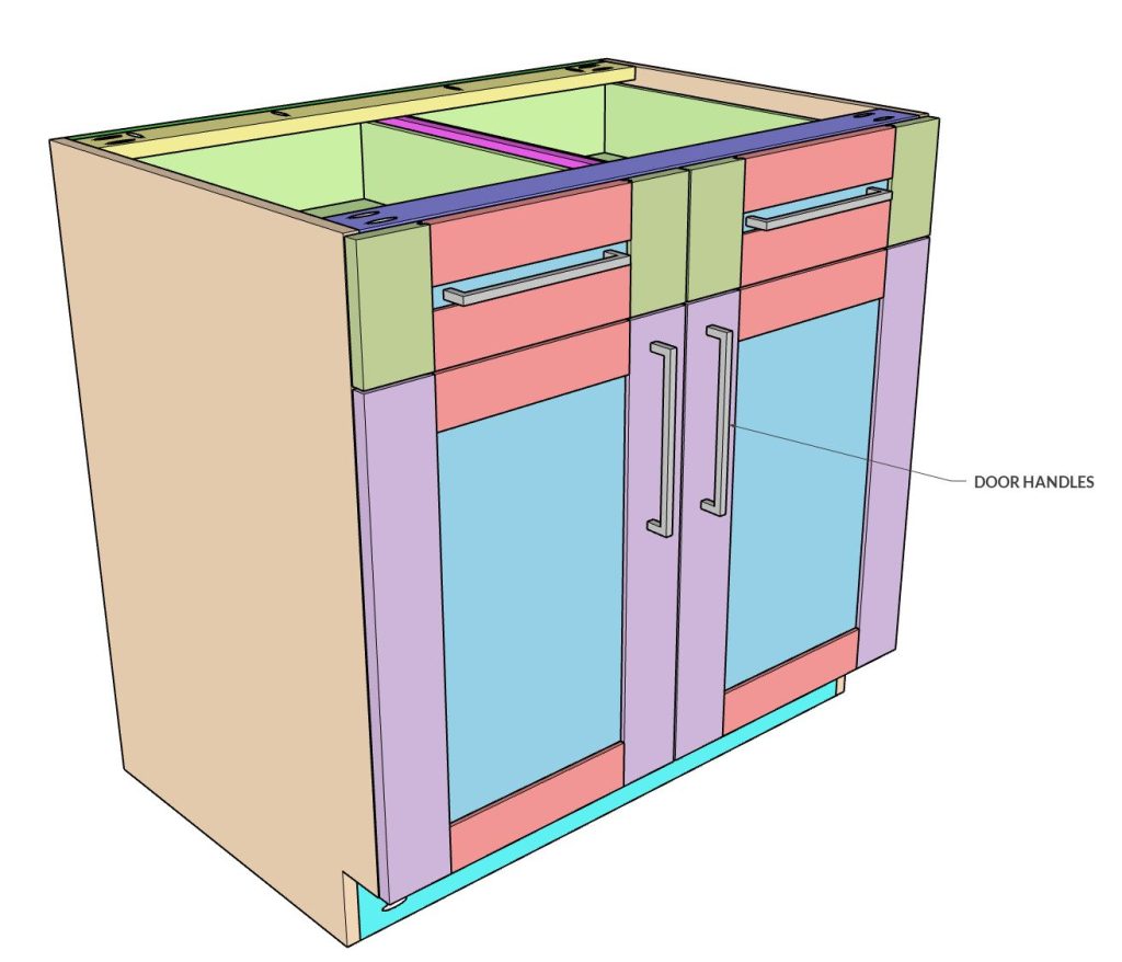 DIY frameless base cabinet double door and drawers tutorial