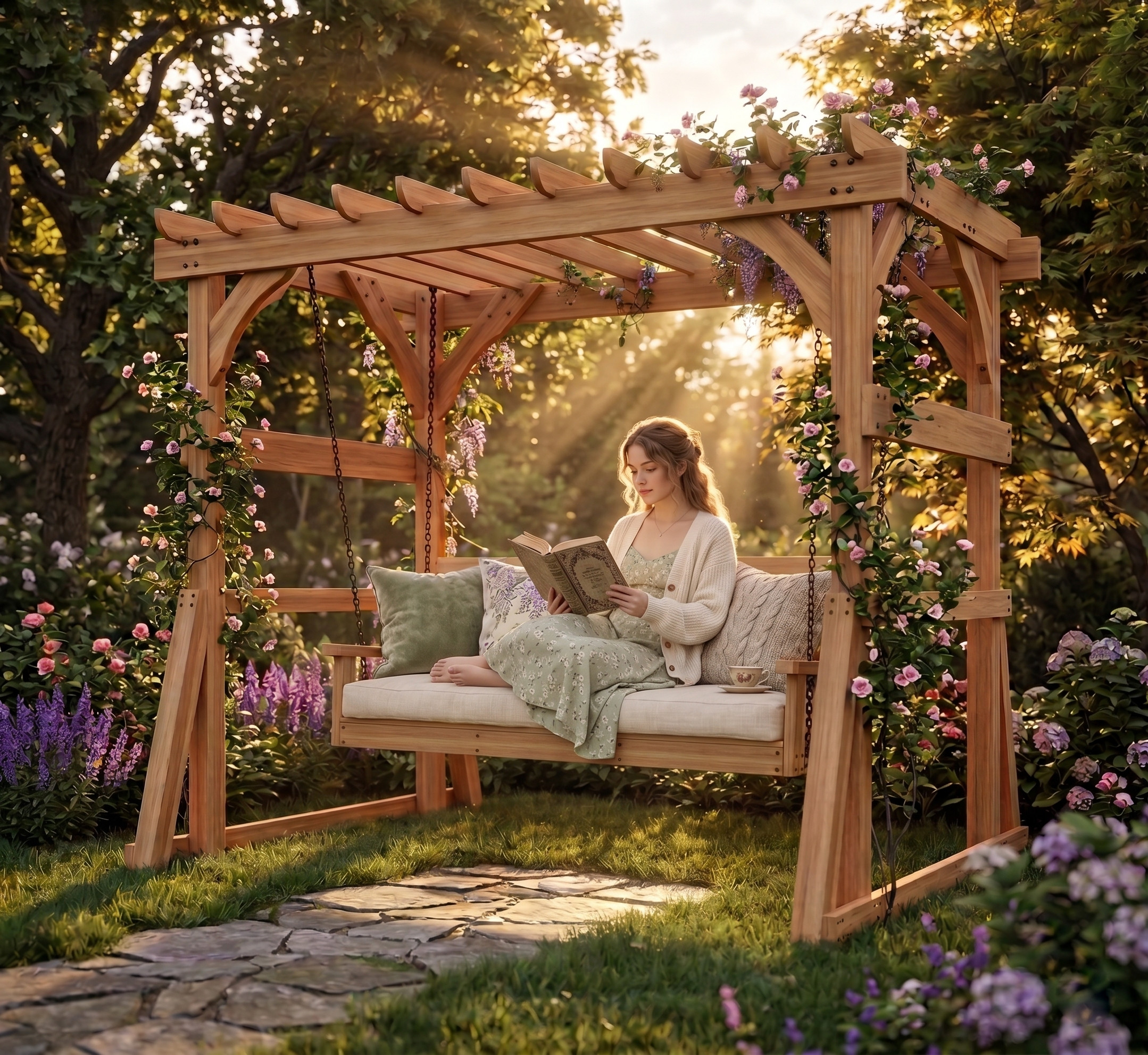 DIY pergola with porch swing bench plans