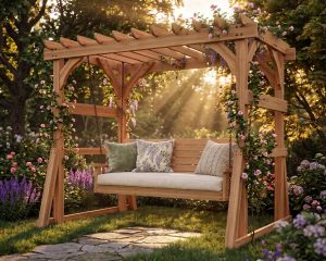 DIY pergola with porch swing bench plans