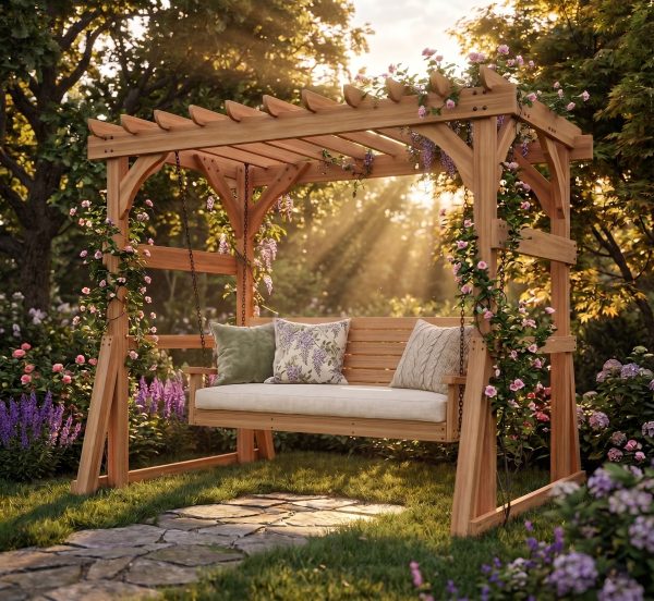 DIY pergola with porch swing bench plans