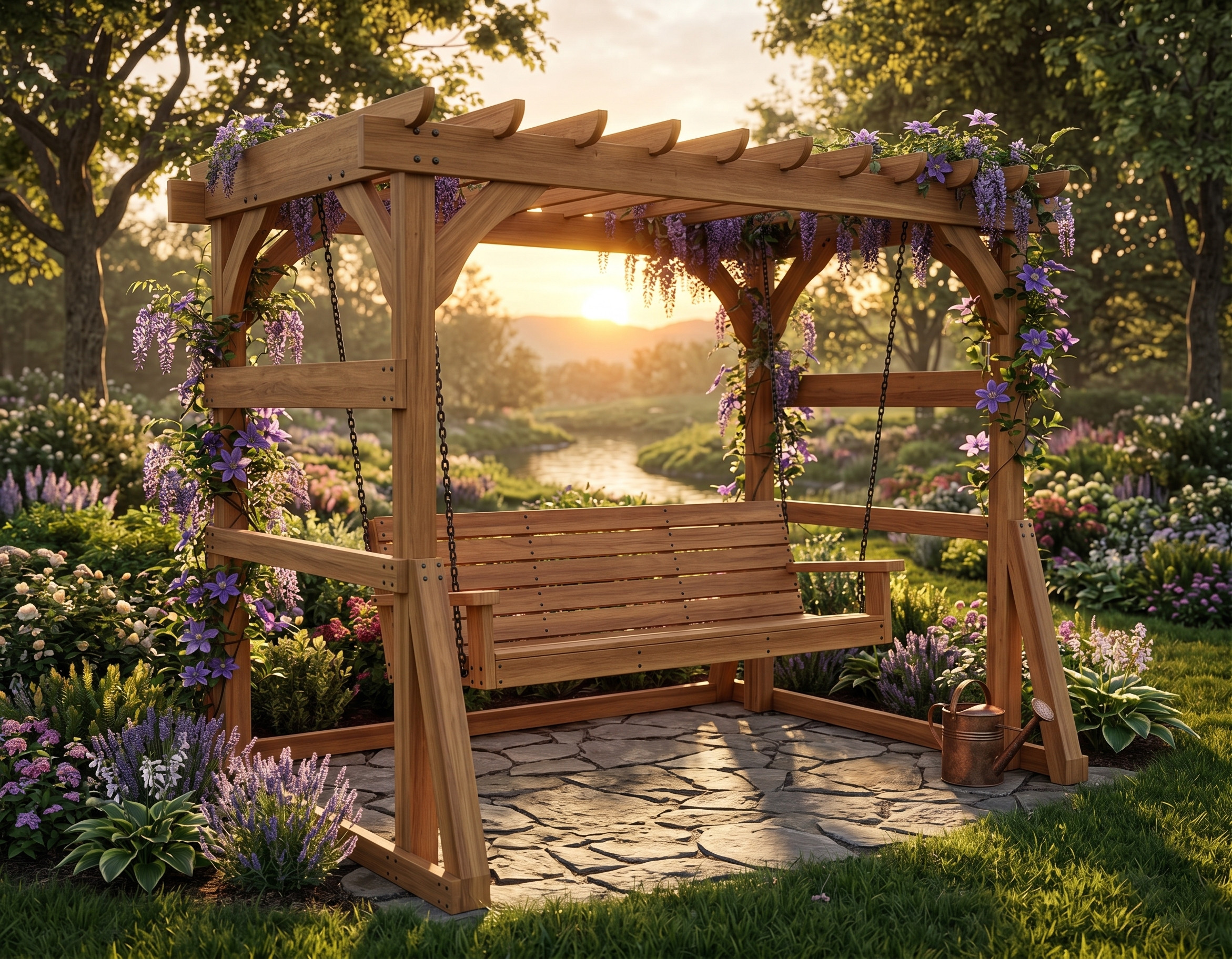 DIY pergola with porch swing bench plans