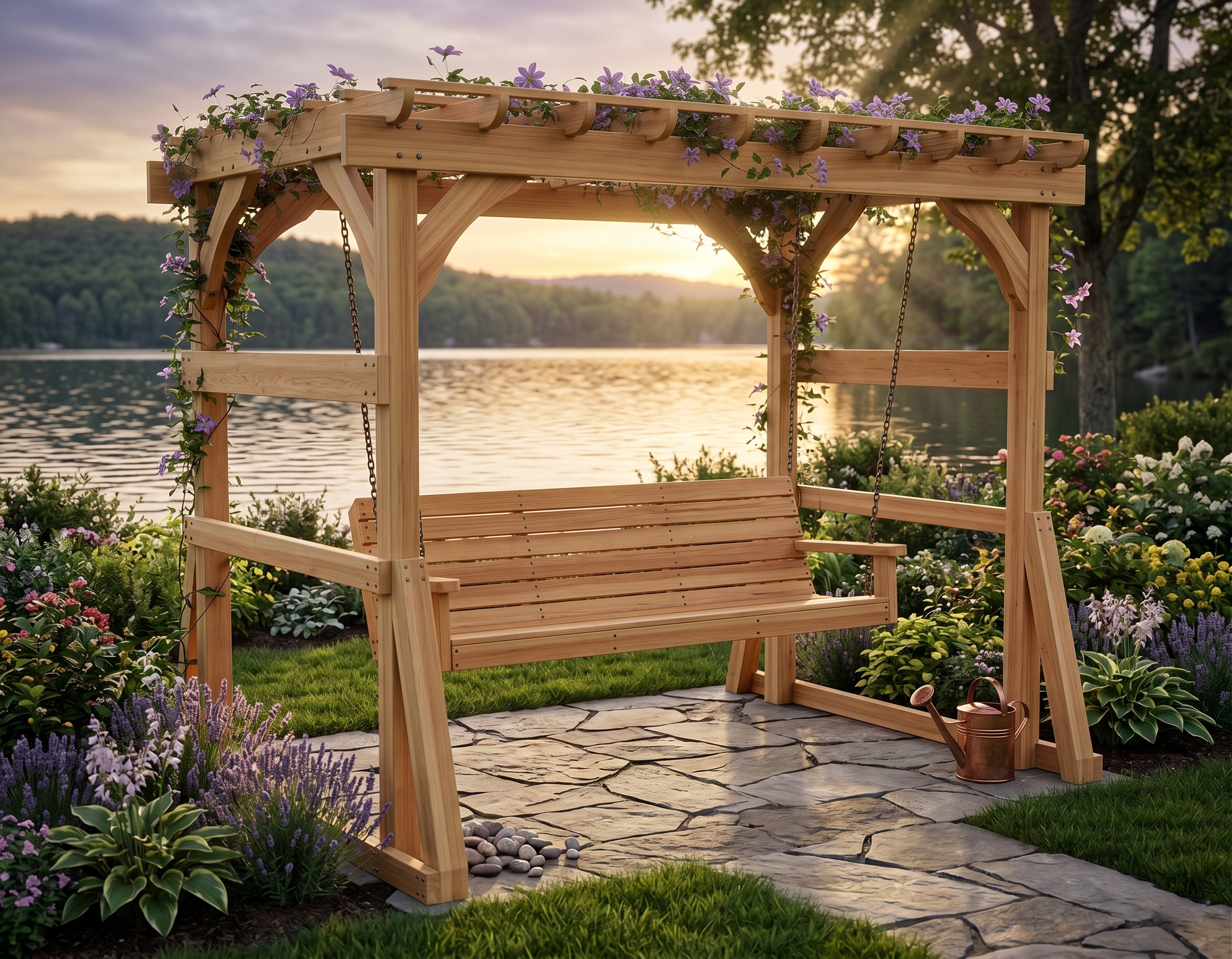 DIY pergola with porch swing bench plans