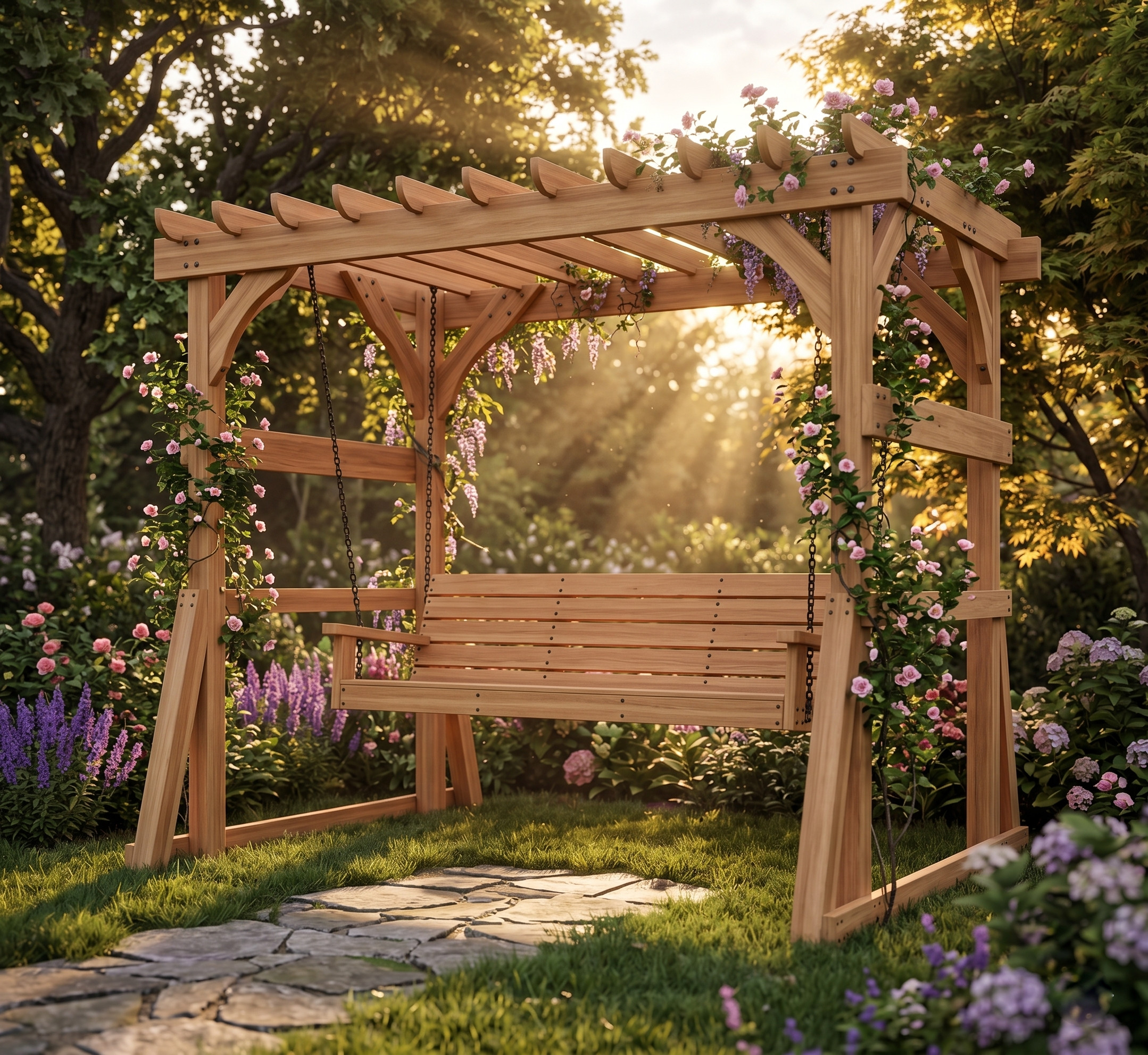 DIY pergola with porch swing bench plans