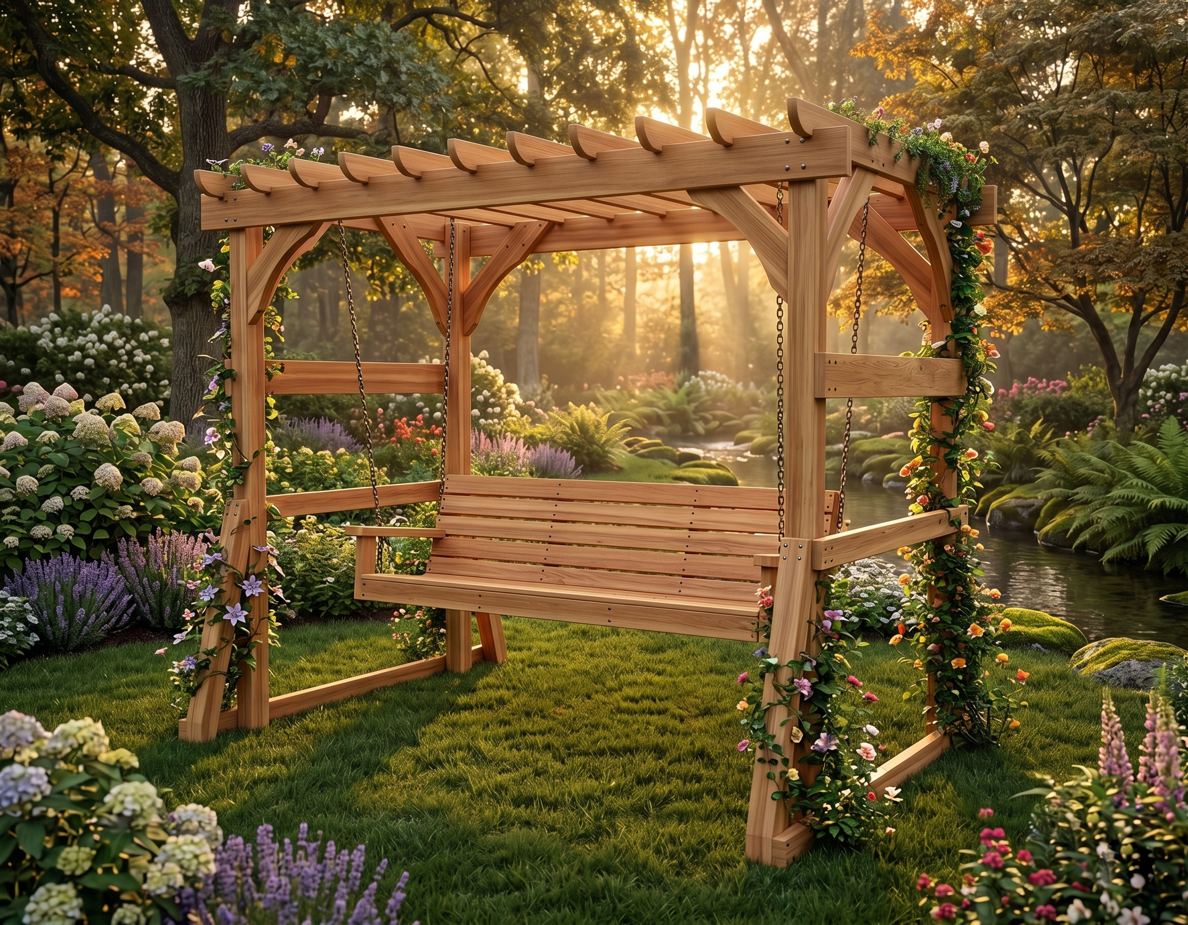DIY pergola with porch swing bench plans