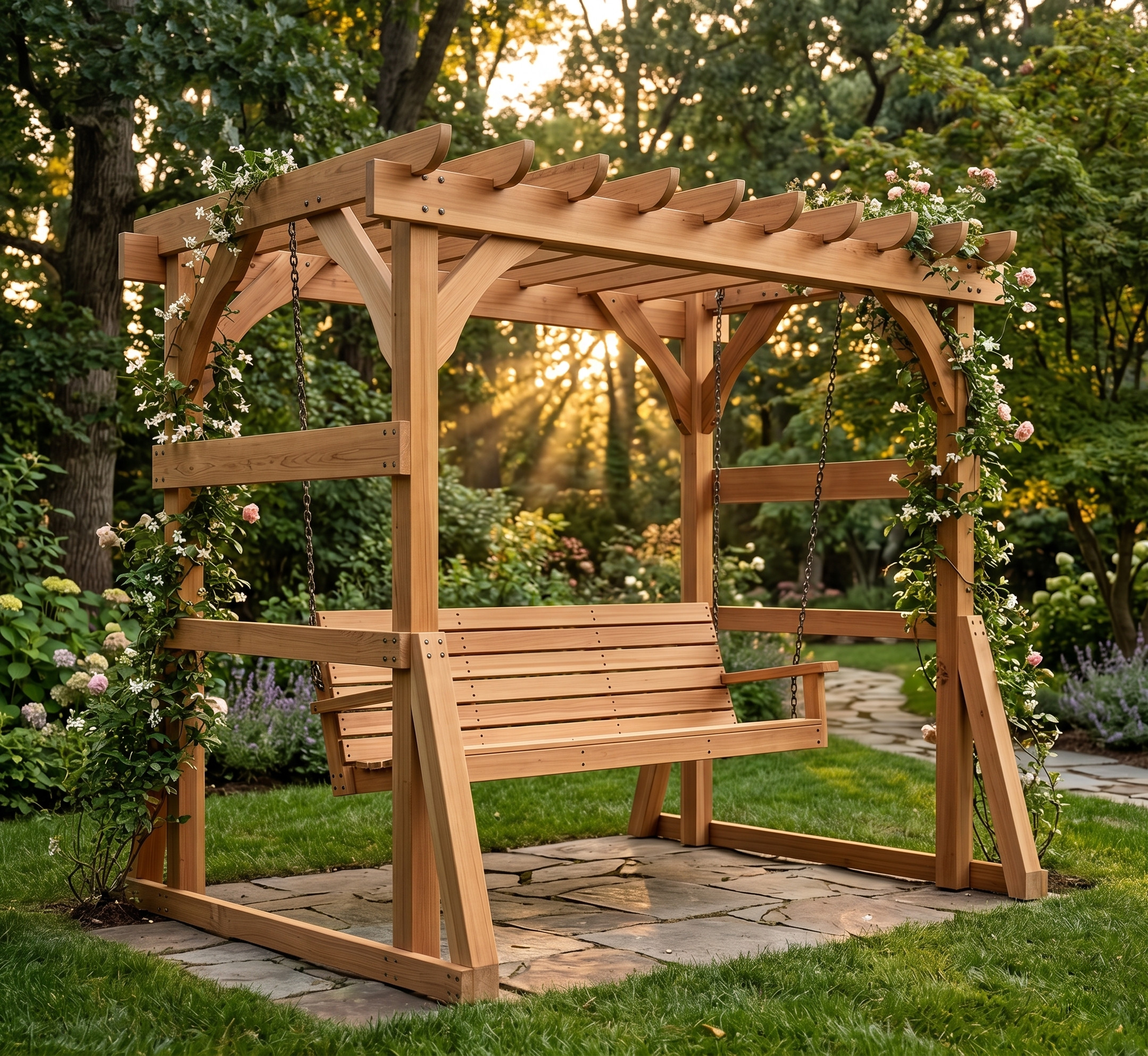 DIY pergola with porch swing bench plans