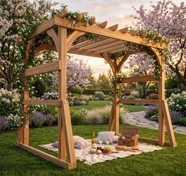 DIY pergola for a swing bench