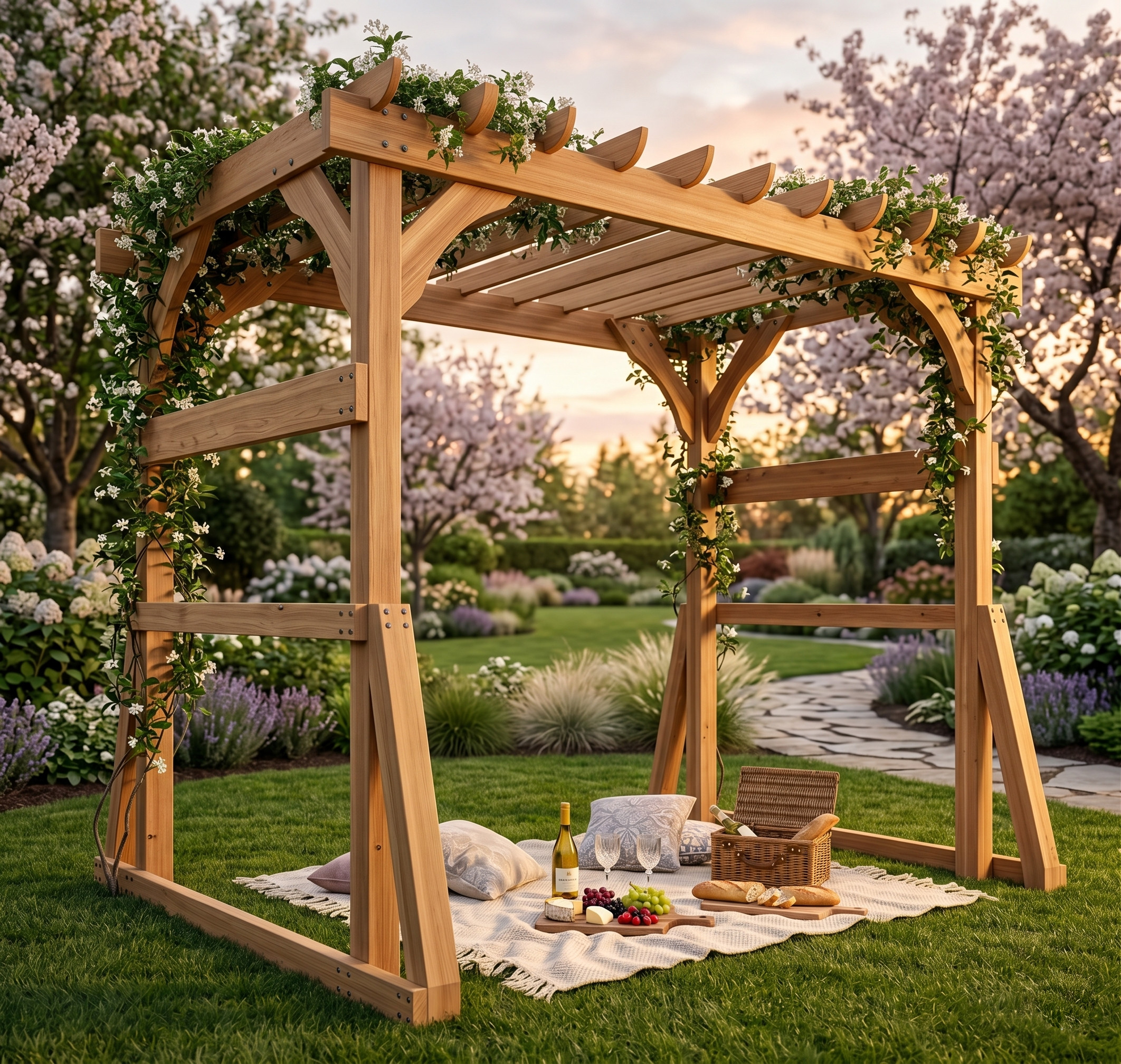 DIY pergola for a swing bench