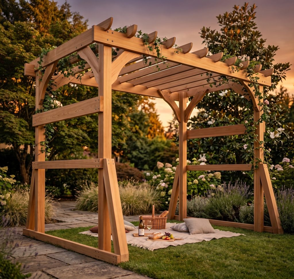 DIY pergola for a swing bench