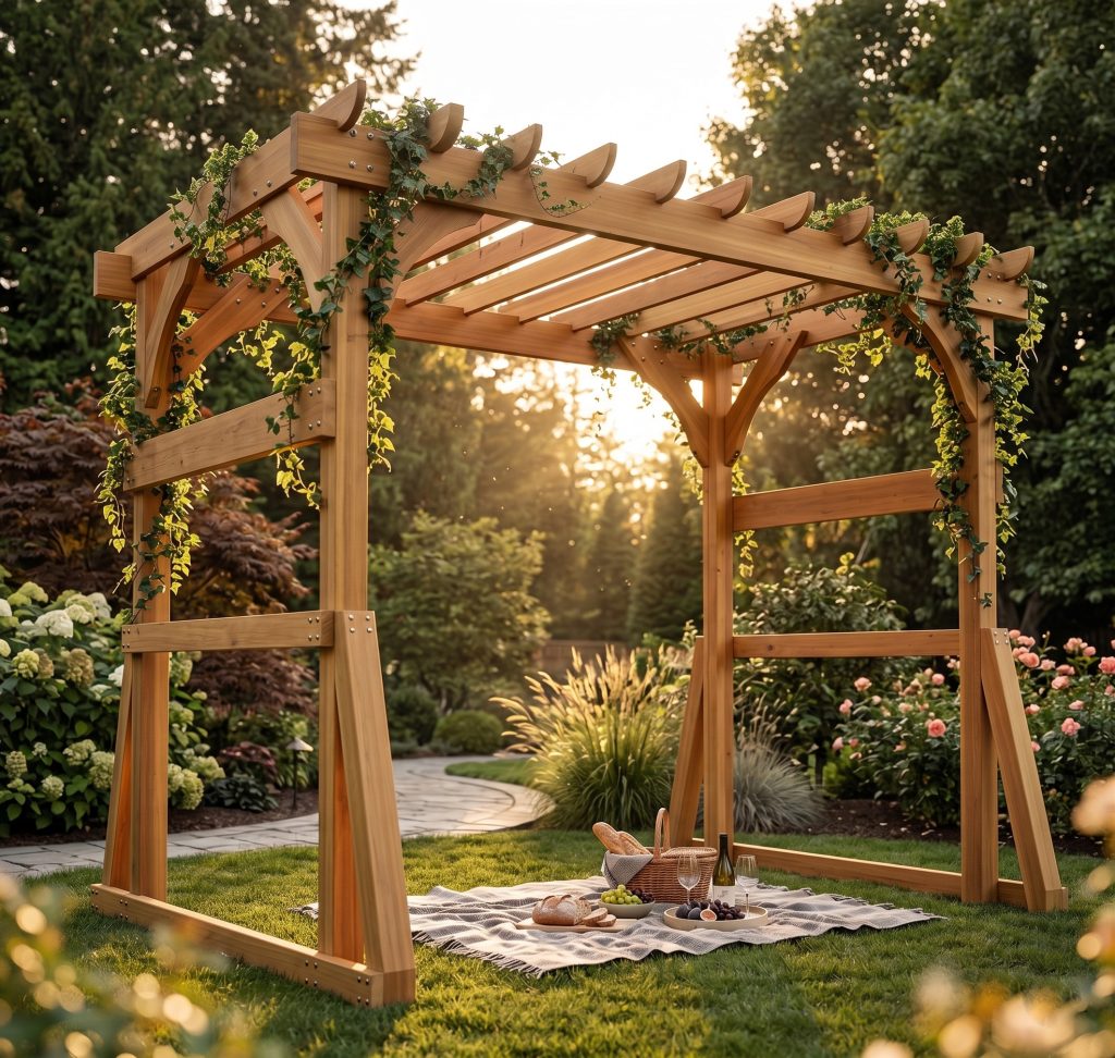 DIY pergola for a swing bench