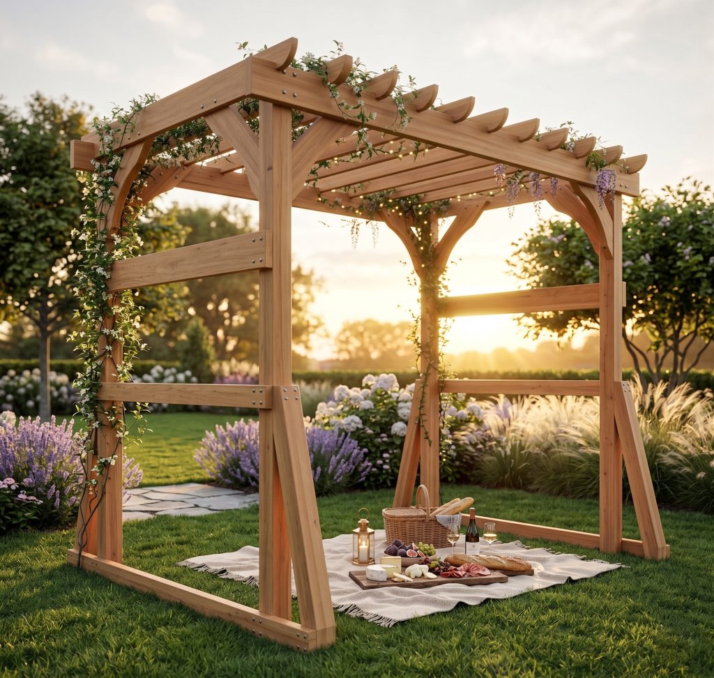 DIY pergola for a swing bench