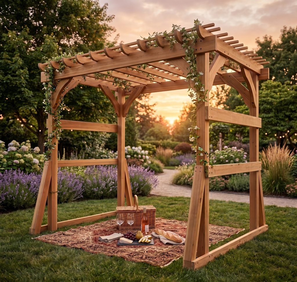 DIY pergola for a swing bench