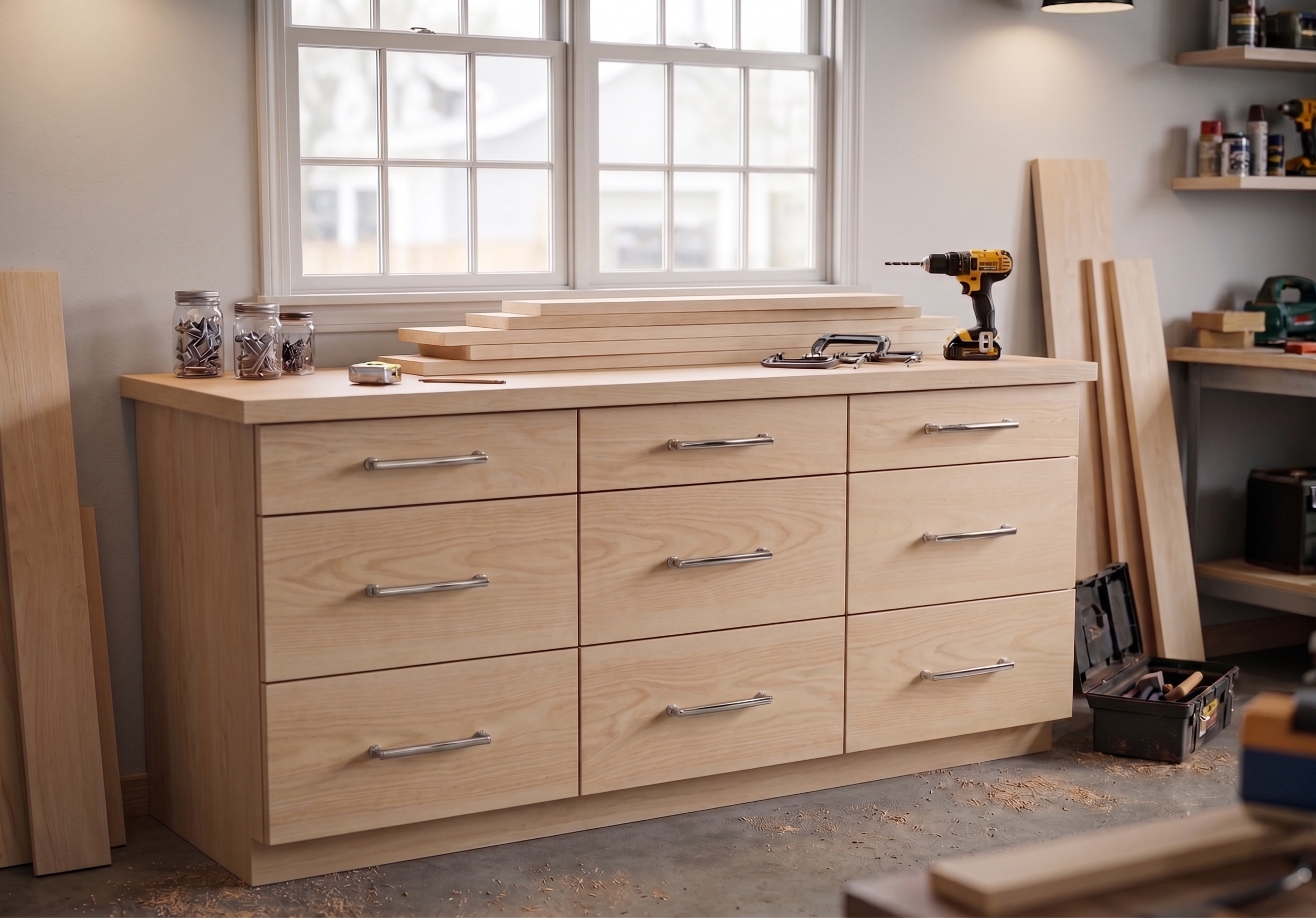 DIY Base garage cabinets with drawers