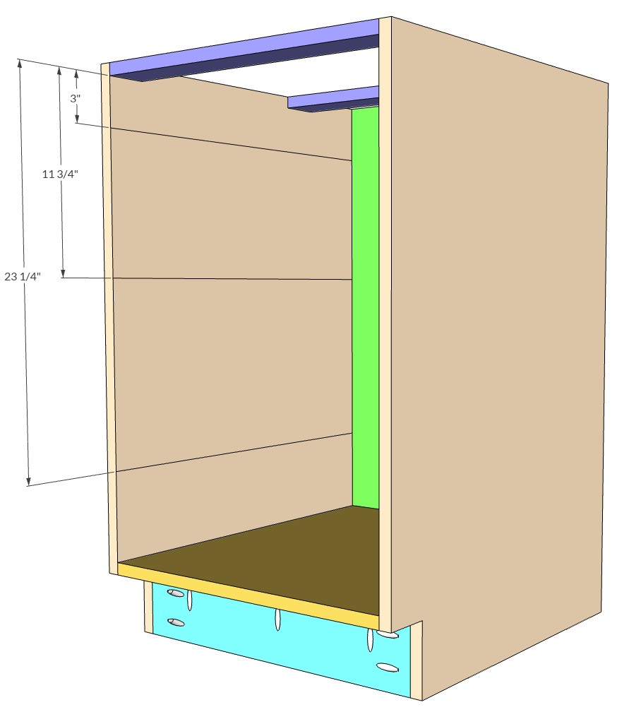 DIY Frameless Bad Cabinet 21" wide, three drawer, slap style