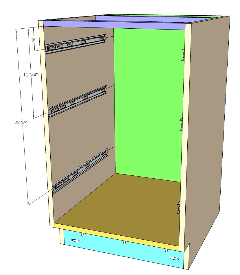 DIY Frameless Bad Cabinet 21" wide, three drawer, slap style