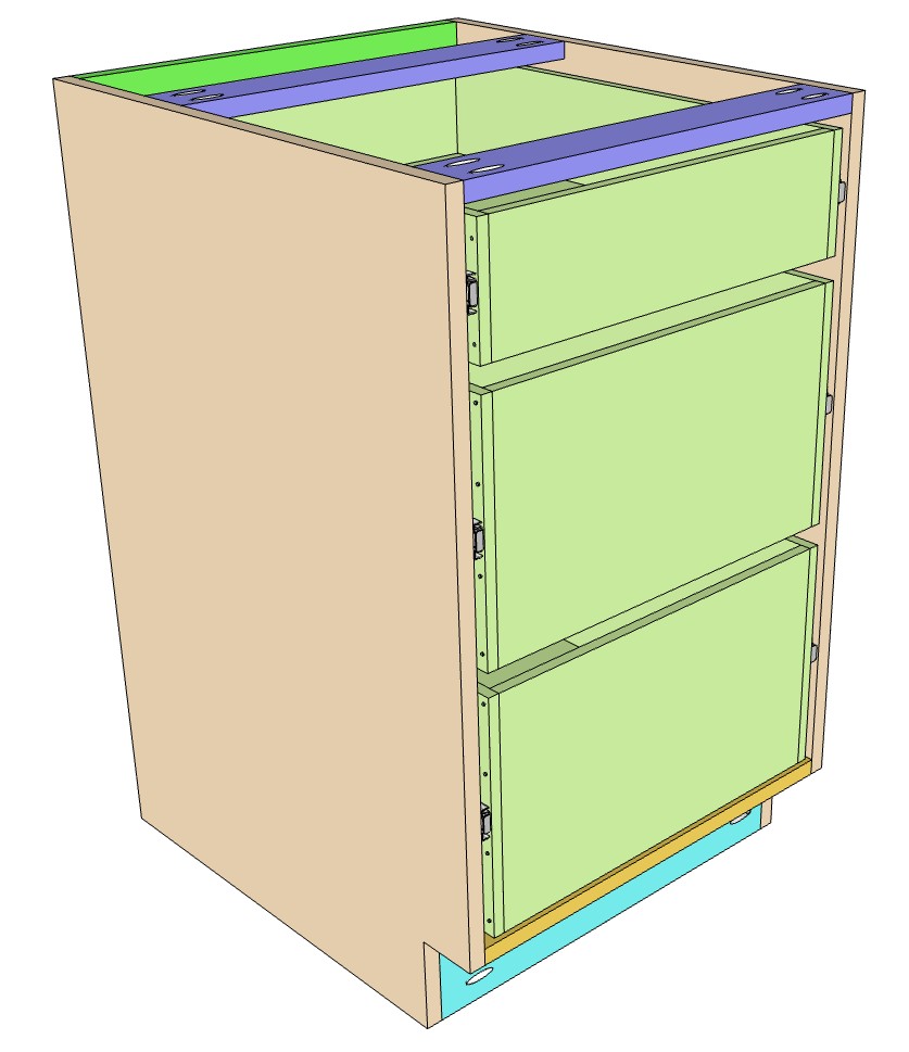 DIY Frameless Bad Cabinet 21" wide, three drawer, slap style