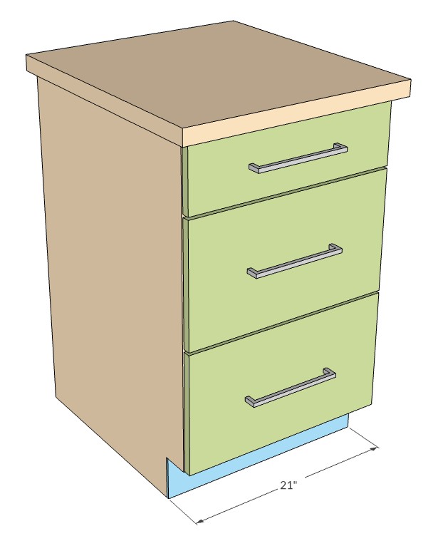 DIY Frameless Bad Cabinet 21" wide, three drawer, slap style